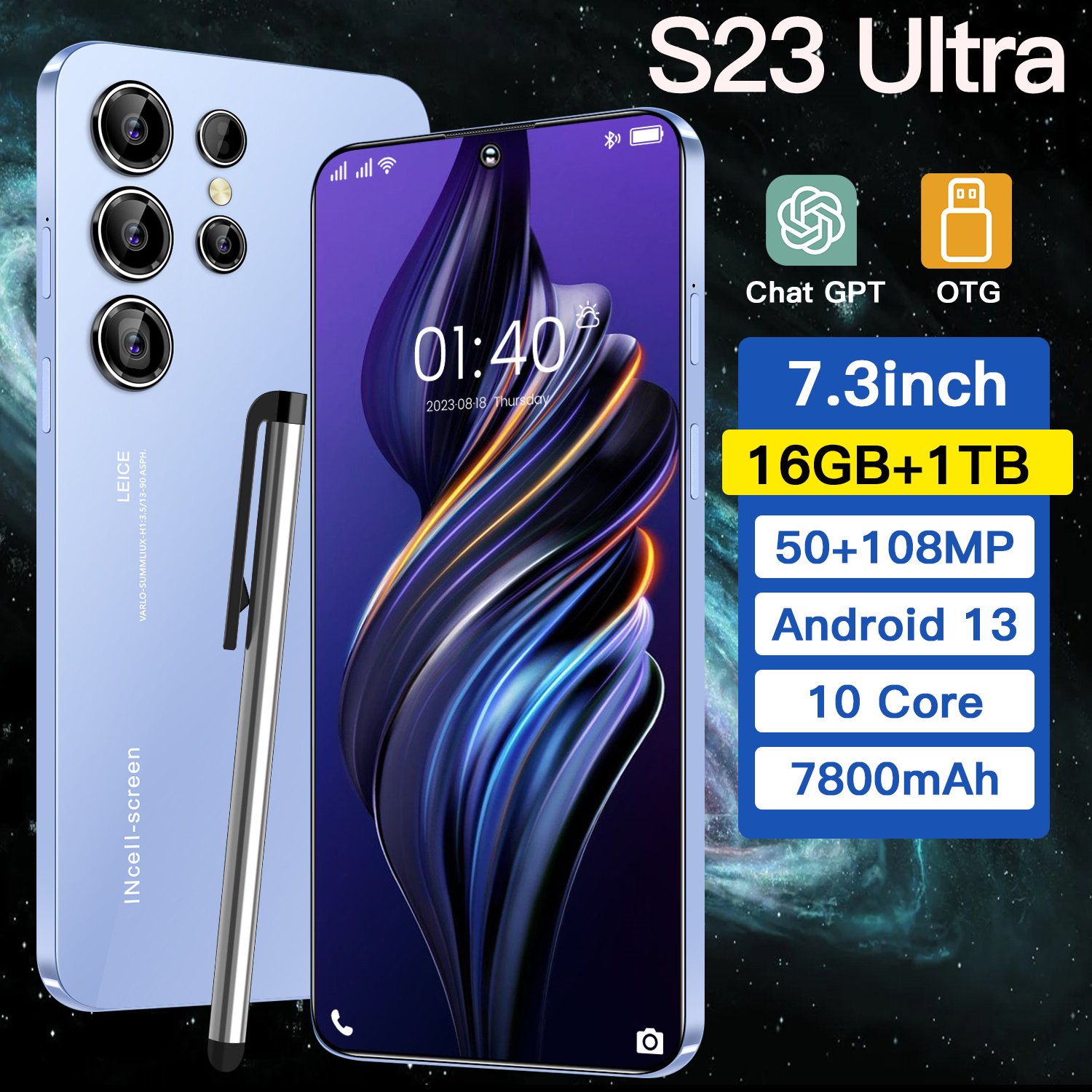 S23 Full Screen 16+512GB Android Mobile Phones With Stylus Unlocked Smart Phone